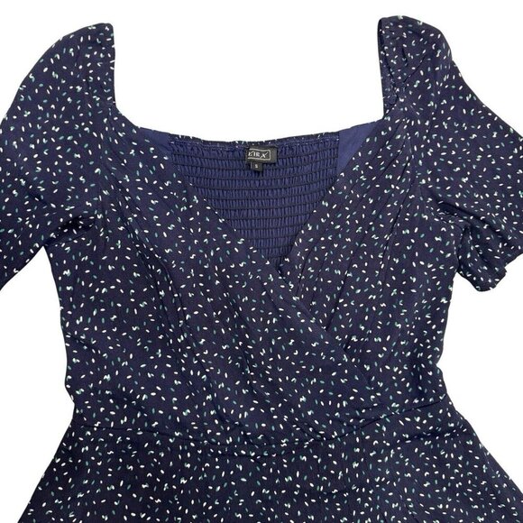 LIRA Navy White Grn Print Romper Women Small Cross Over Top Smocked Slinky Sexy - Picture 4 of 13